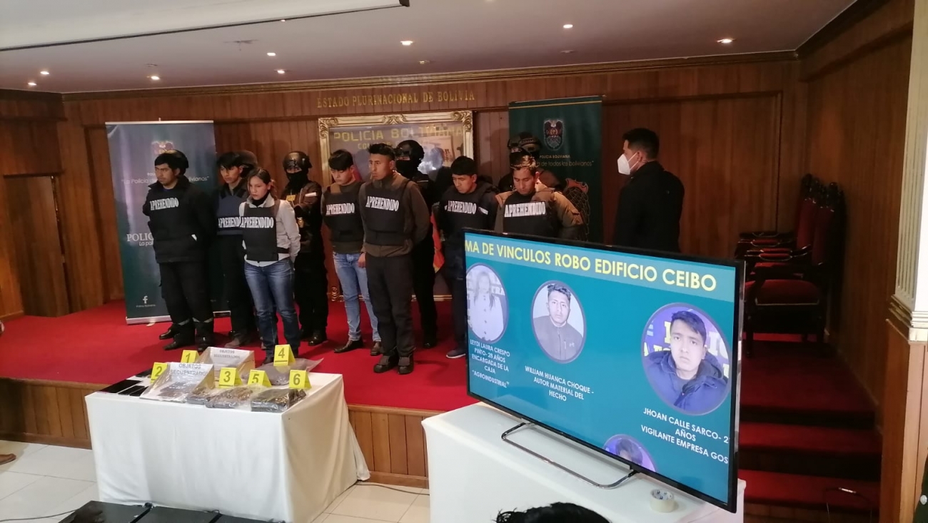  Aprehenden a ocho presuntos involucrados en el robo de Bs 160.000 a la empresa de chocolates El Ceibo de la ciudad de El Alto