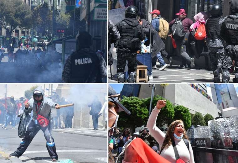 Magisterio marcha en La Paz en medio de enfrentamiento y gasificación con la Policía